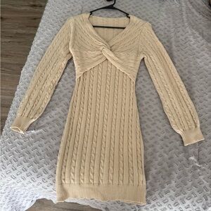 Beige Cable Knit Sweater Dress